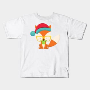 Winter Fox, Hipster Fox, Fox With Glasses, Scarf Kids T-Shirt